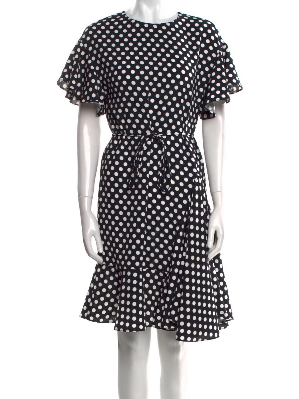 Carolina Herrera Black and White Polka Dot Tie-Waist Mini Dress